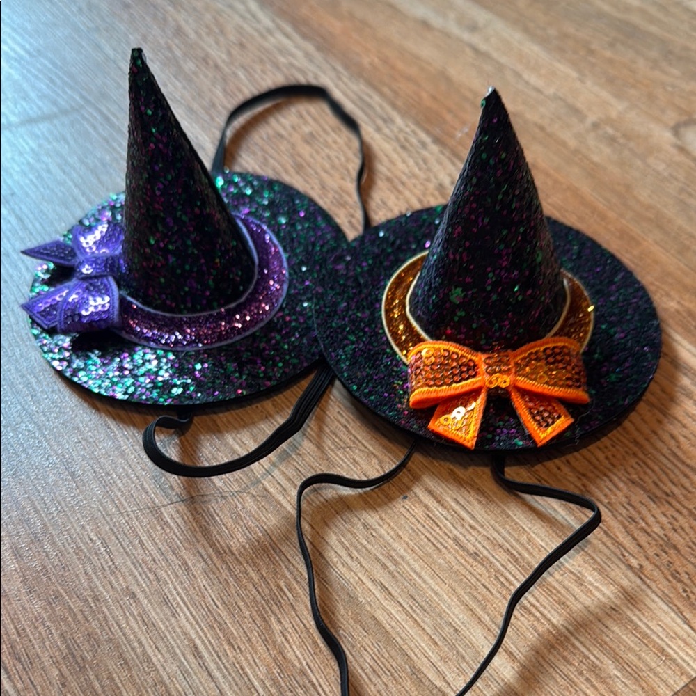 Sparkly Witch Hat Headbands with  Sequin Bows Set of 2